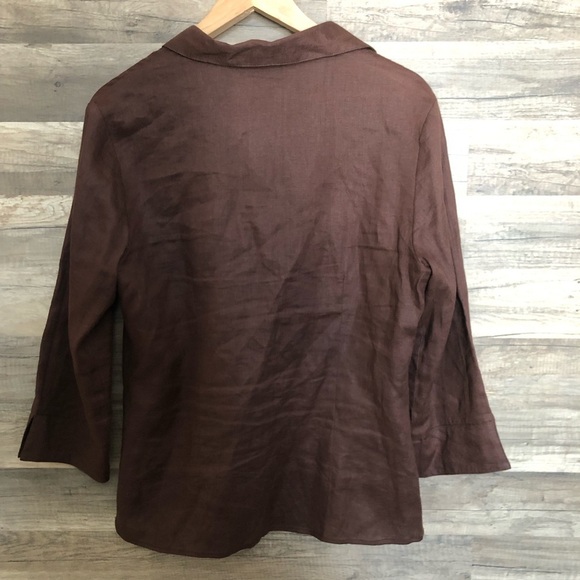 Coastal Cottagecore Chocolate Brown Linen Shirt Large - Picture 8 of 9